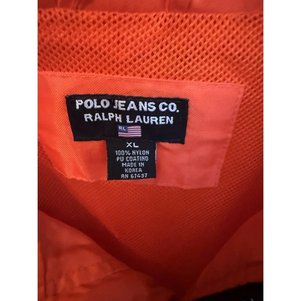 Vintage Polo Jeans Ralph Lauren  Rain Outerwear Jacket Hooded 67 Stripe Sz-XL O2